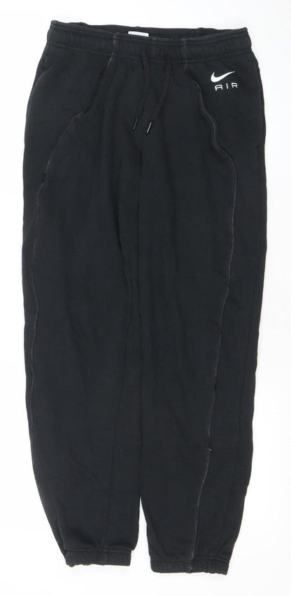 Close-up detail of Nike girls’ black small jogger sweatpants with drawstring waist