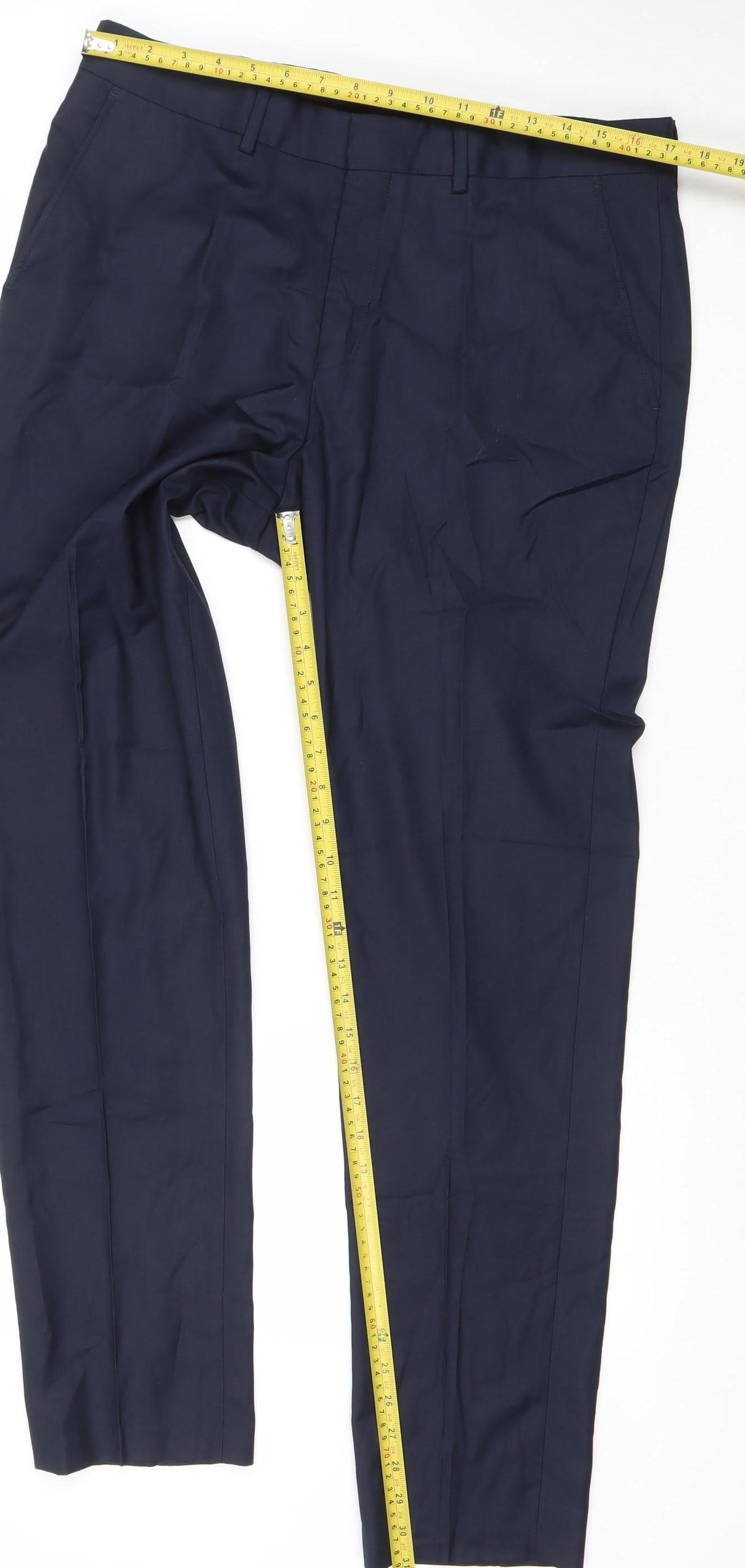 SELECTED HOMME Men's Blue Wool Blend Dress Trousers 34L