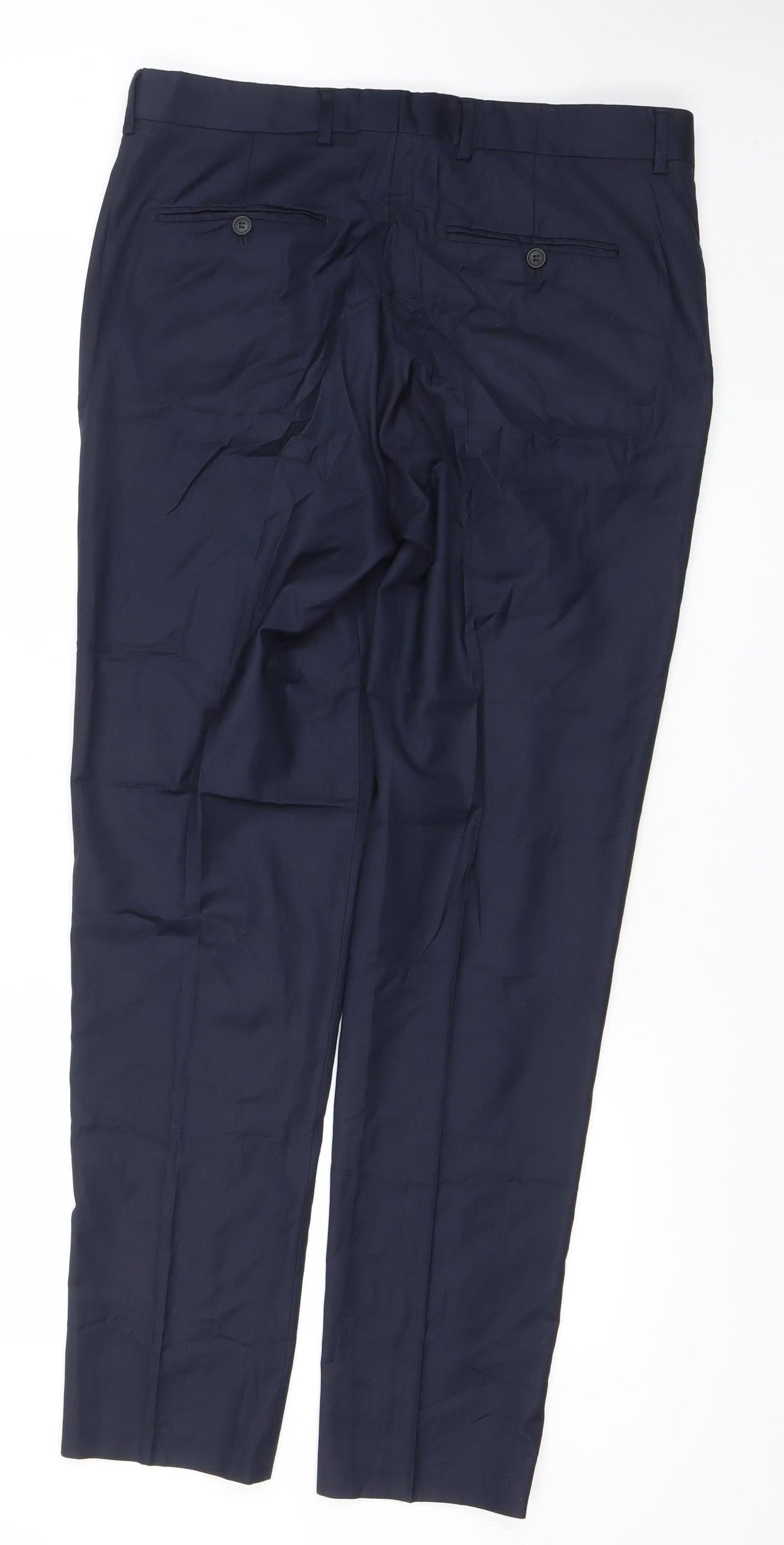 SELECTED HOMME Men's Blue Wool Blend Dress Trousers 34L