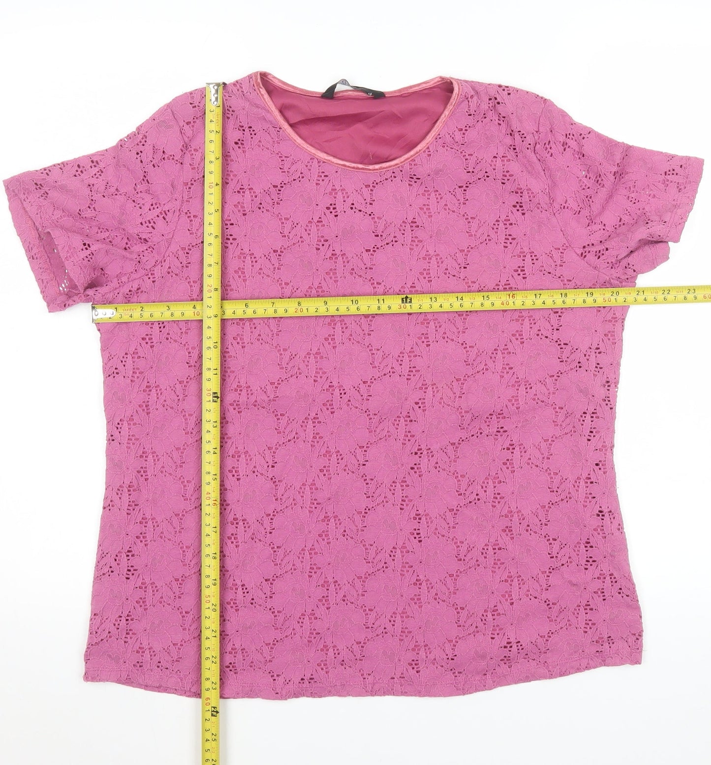 Bm Women's Pink Lace Short Sleeve Blouse Size M