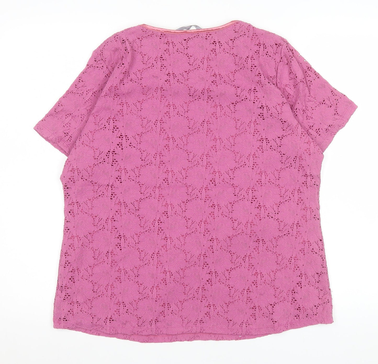 Bm Women's Pink Lace Short Sleeve Blouse Size M