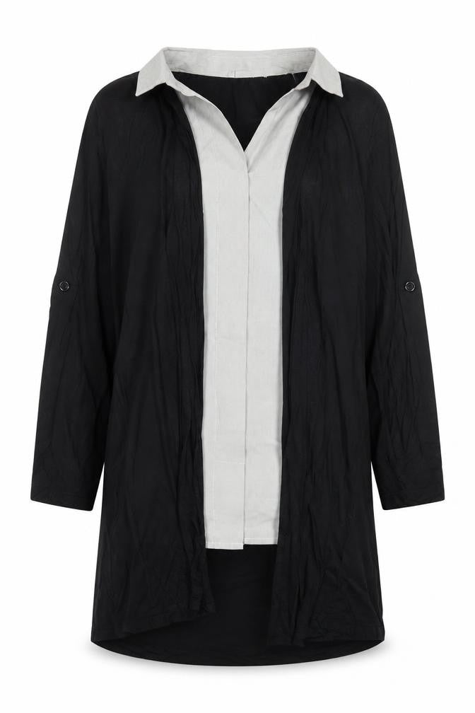 Internacionale Womens Black Size 14 Tunic Collared Long Sleeve Blouse