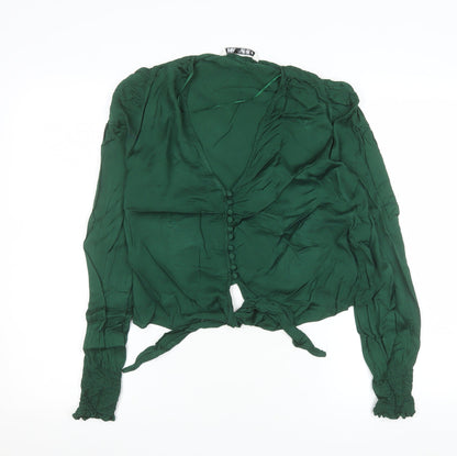 Zara Women's Green Long Sleeve Tie Front Blouse Size S Viscose
