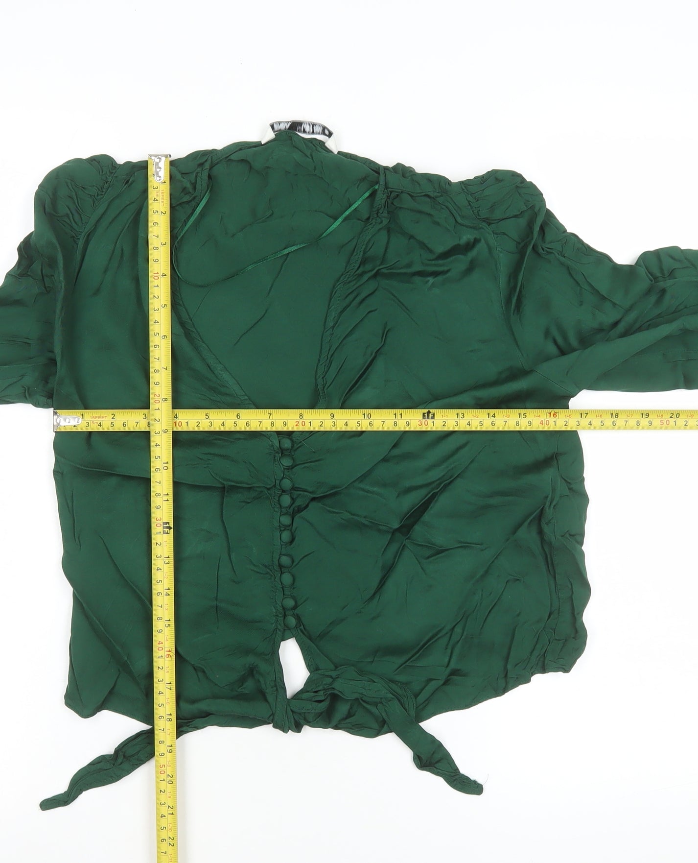 Zara Women's Green Long Sleeve Tie Front Blouse Size S Viscose