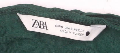 Zara Women's Green Long Sleeve Tie Front Blouse Size S Viscose
