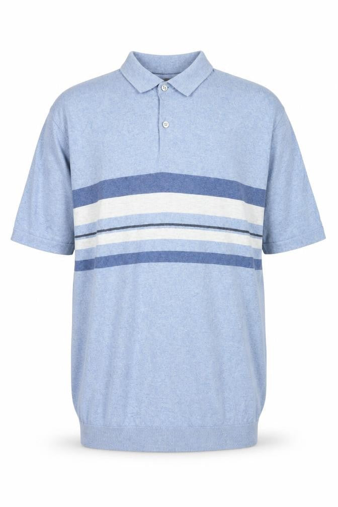 Marks & Spencer Men's Blue Striped Collared Short Sleeve T-Shirt M