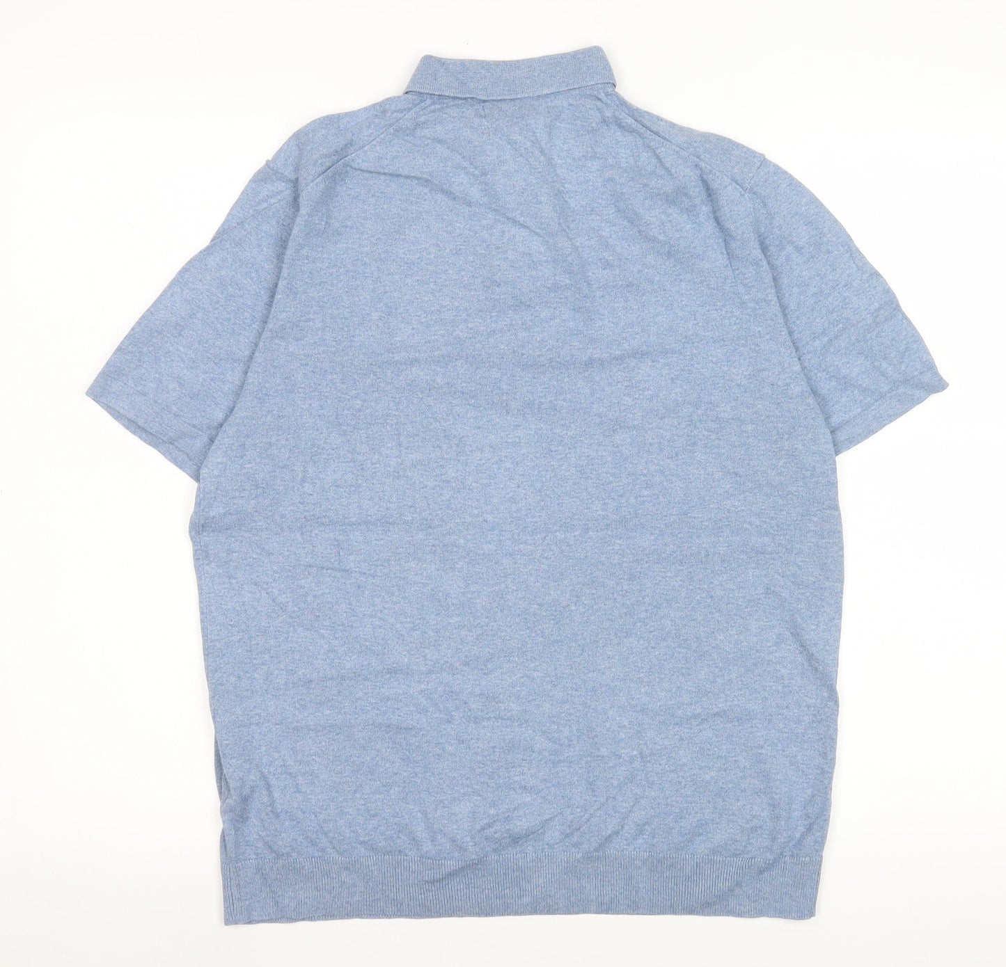 Marks and Spencer Men's Blue Striped Collared Short Sleeve T-Shirt M