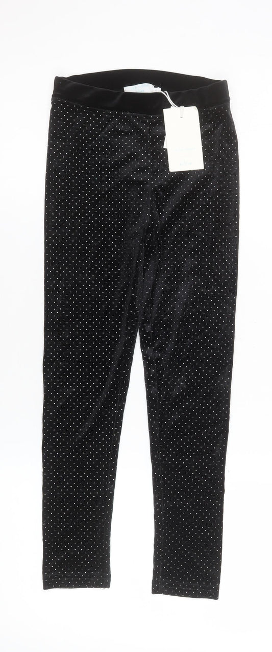 Leigh Tucker Willow Girls Black Velvet Polka Dot Leggings 7-8 Years