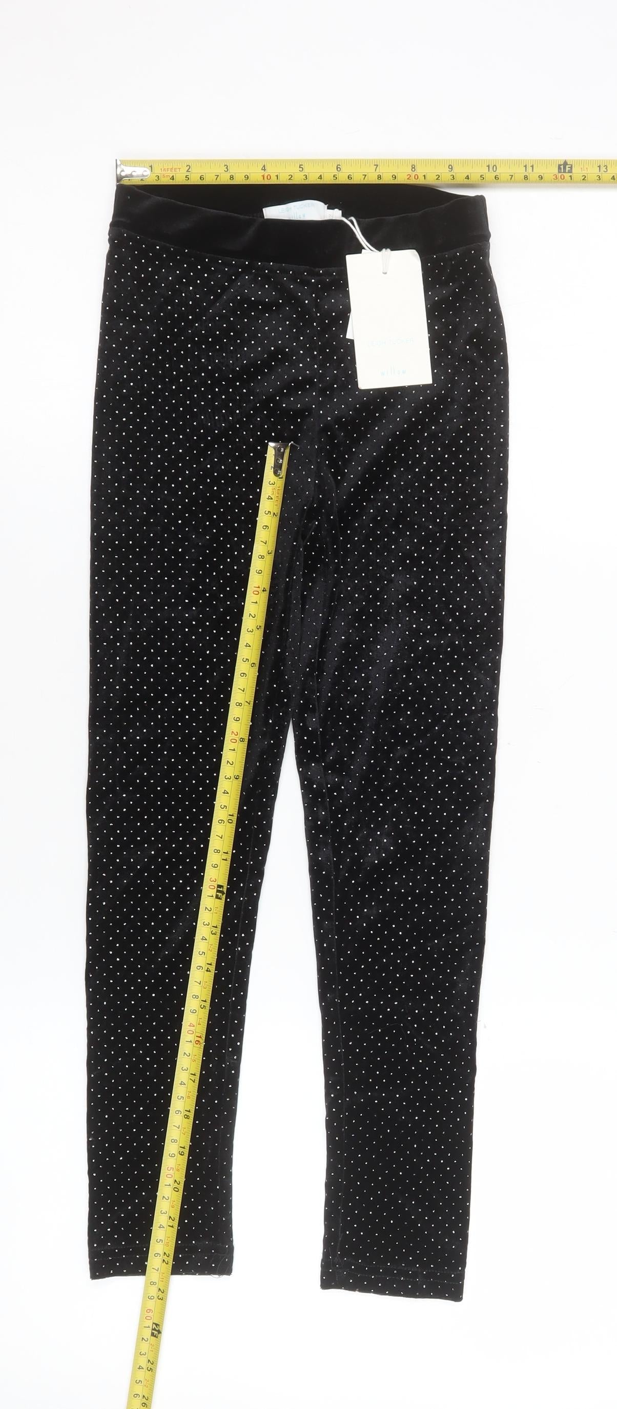 Leigh Tucker Willow Girls Black Velvet Polka Dot Leggings 7-8 Years