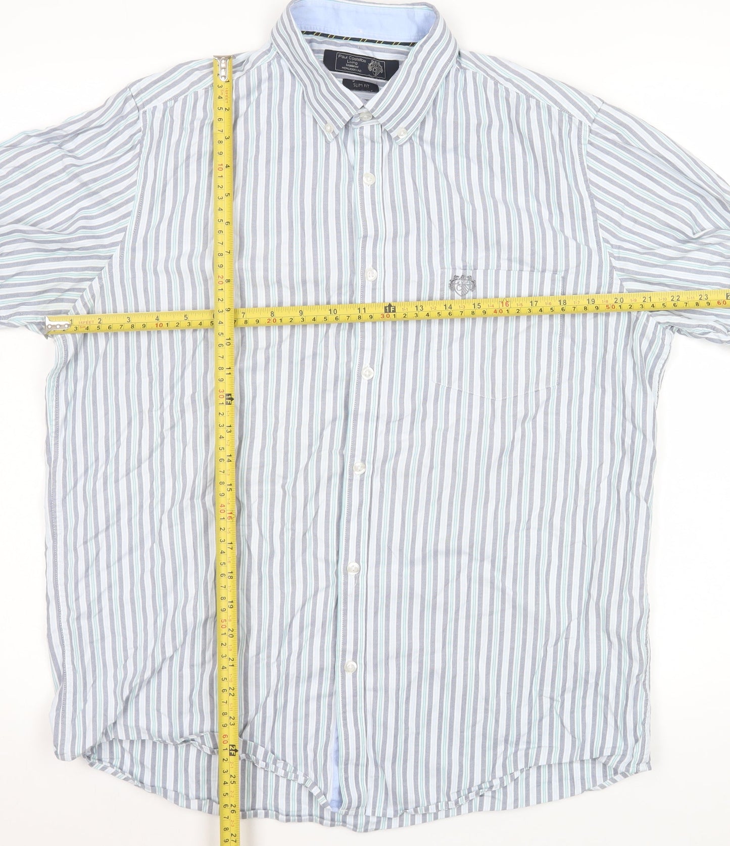 Paul Costelloe Living Men's Blue Striped Short Sleeve Button-Up Shirt L