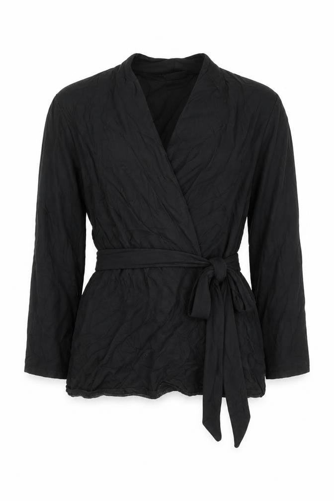 Next Womens Black Wrap Viscose Blouse Size 12 Long Sleeve
