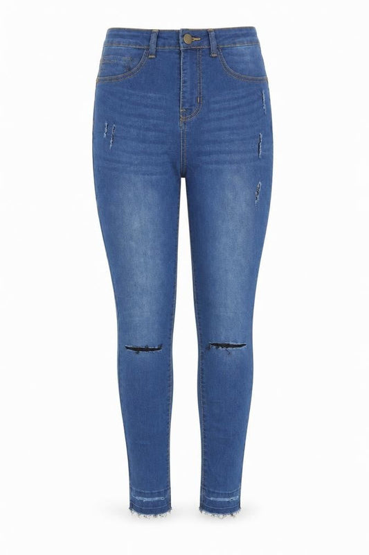 Boohoo Womens Blue Skinny Distressed High Rise Jeans Size 10
