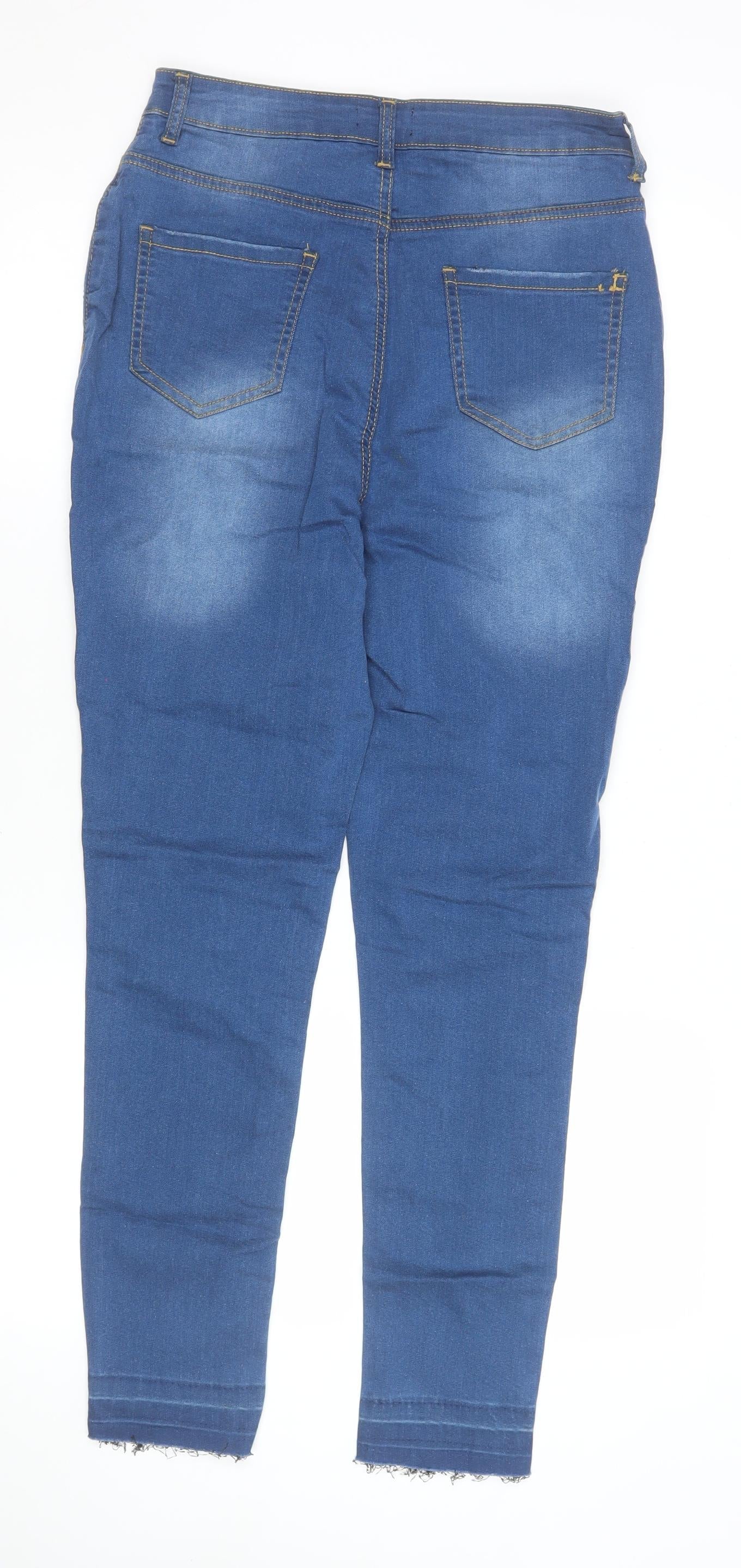 Boohoo Womens Blue Skinny Distressed High Rise Jeans Size 10
