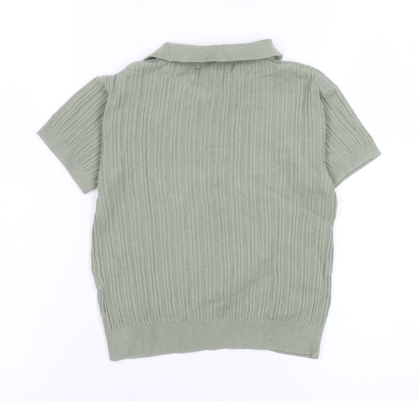 H&M Women’s Green Short Sleeve Knit Cotton Polo Top Size 2-4