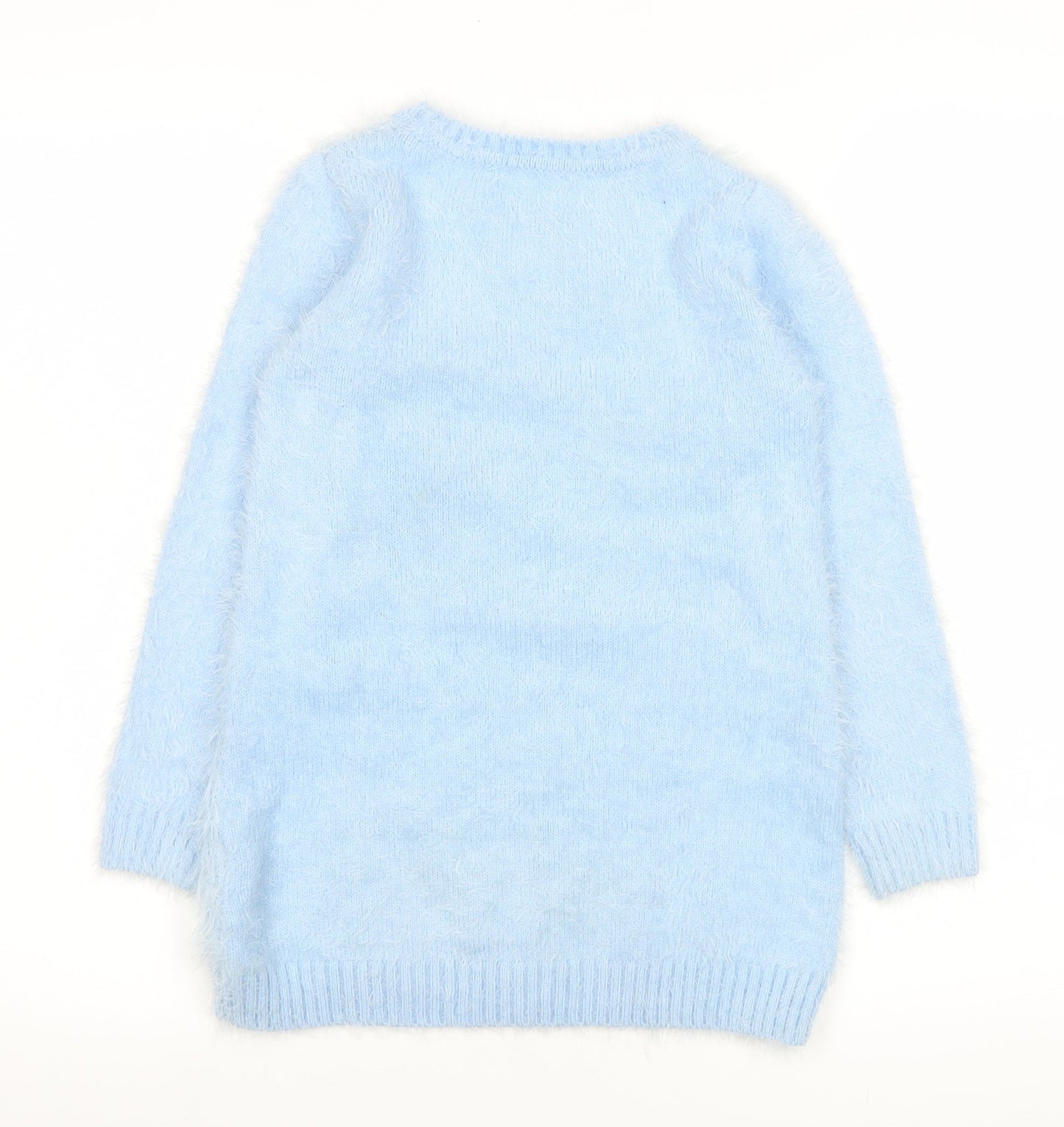 Dunnes Stores Girls Blue Polar Bear Furry Jumper Age 7 Winter Pullover