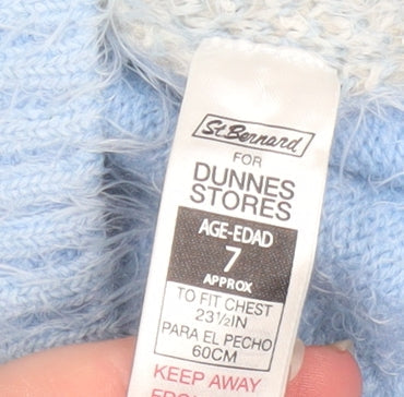 Dunnes Stores Girls Blue Polar Bear Furry Jumper Age 7 Winter Pullover