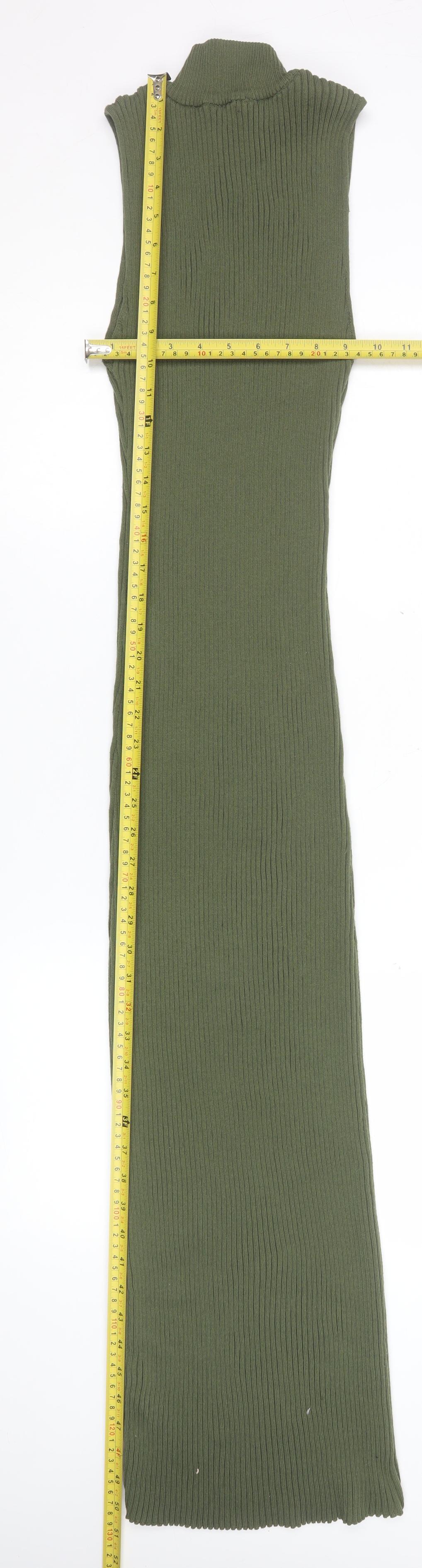 Zara Women Green Sleeveless High Neck Ribbed Bodycon Long Dress S