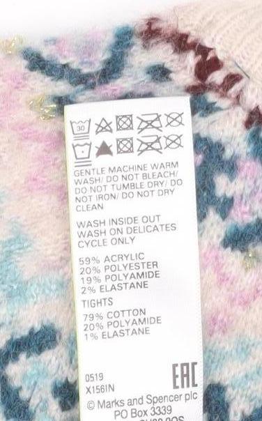 Marks and Spencer Girls Green Fair Isle Knit Jumper Dress 4-5 Years Soft Acrylic Mix