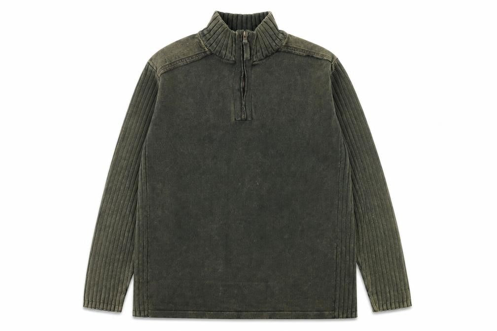 Matalan Easy Men's Green Cotton 1/4 Zip Ribbed Sweatshirt XL
