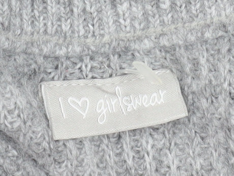 I Love Girlswear Grey Knit High Neck Pullover Sweatshirt Age 8 Years
