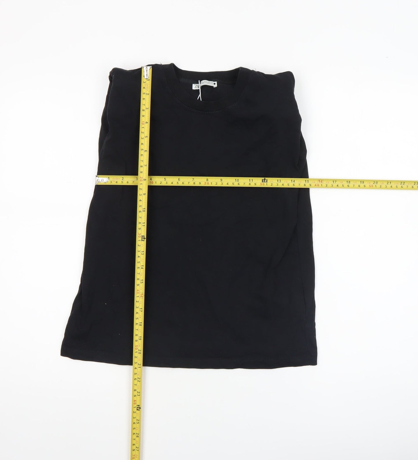 Zara Women's Black Cotton Basic Crew Neck T-Shirt Size S