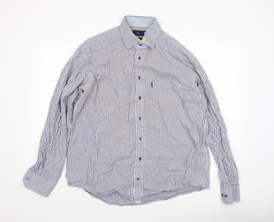 André Men's Blue Striped Cotton Long Sleeve Dress Shirt XL