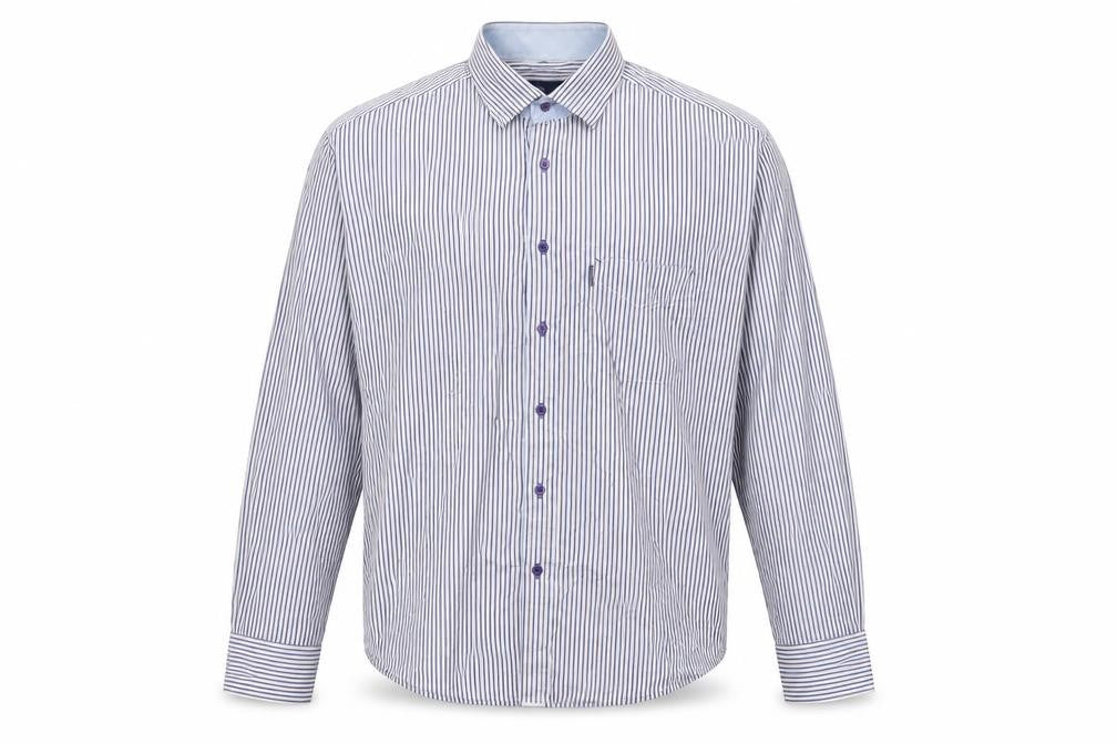 André Men's Blue Striped Cotton Long Sleeve Dress Shirt XL