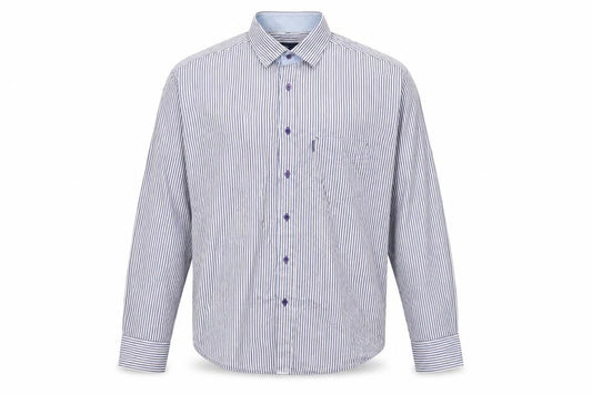 André Men's Blue Striped Cotton Long Sleeve Dress Shirt XL