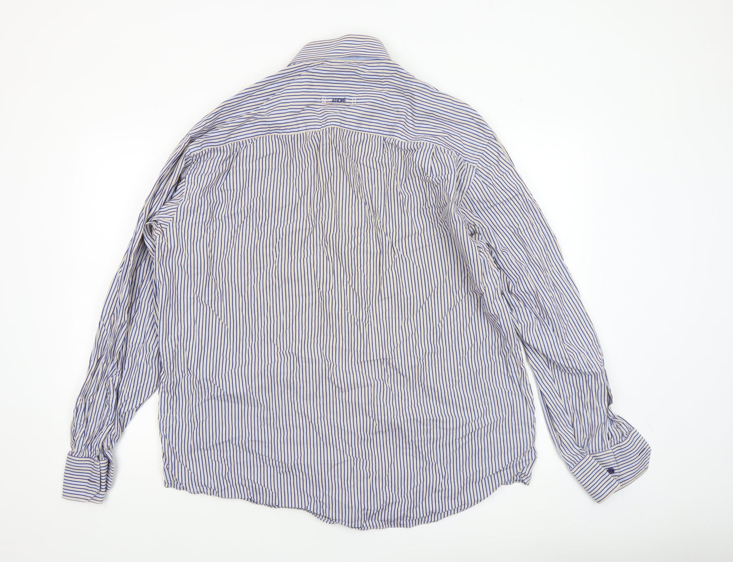 André Men's Blue Striped Cotton Long Sleeve Dress Shirt XL