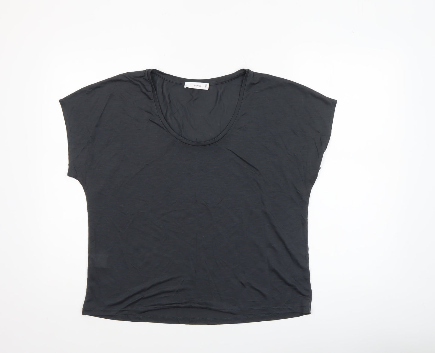MNG Womens Black Basic T-Shirt Cotton Modal L Relaxed Fit