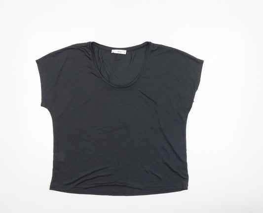 MNG Womens Black Basic T-Shirt Cotton Modal L Relaxed Fit