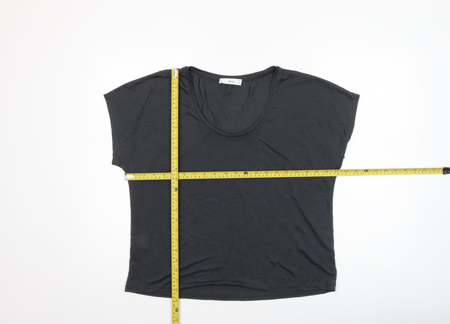 MNG Womens Black Basic T-Shirt Cotton Modal L Relaxed Fit