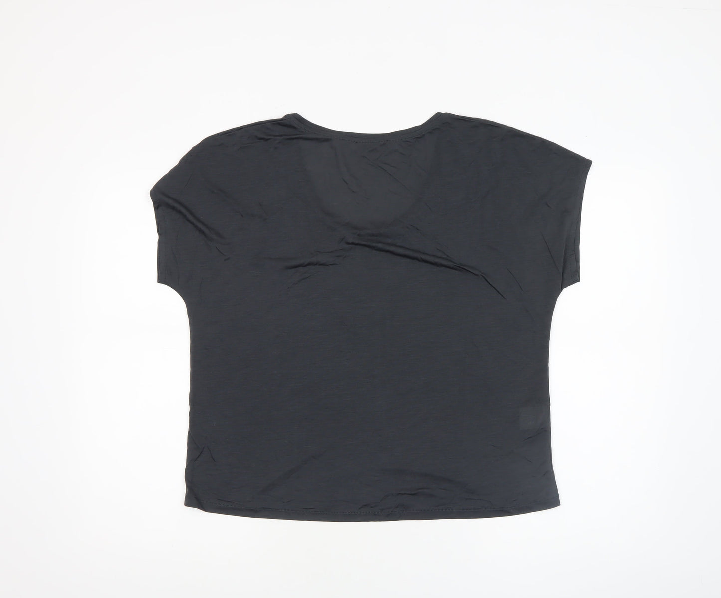 MNG Womens Black Basic T-Shirt Cotton Modal L Relaxed Fit