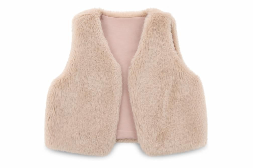 Next Girls Beige Faux Fur Lined Waistcoat 3-4 Years Soft Winter Gilet