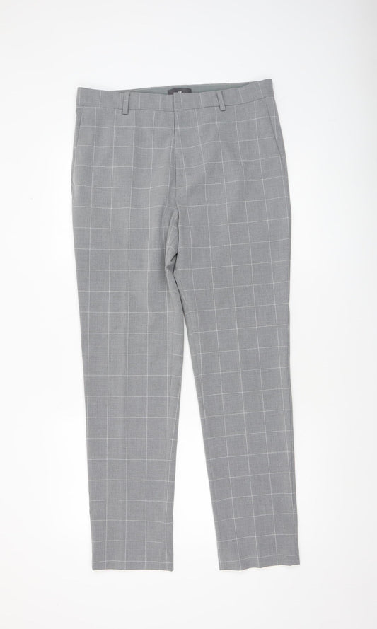 H&M Men's Grey Check Slim Fit Dress Trousers Size 32