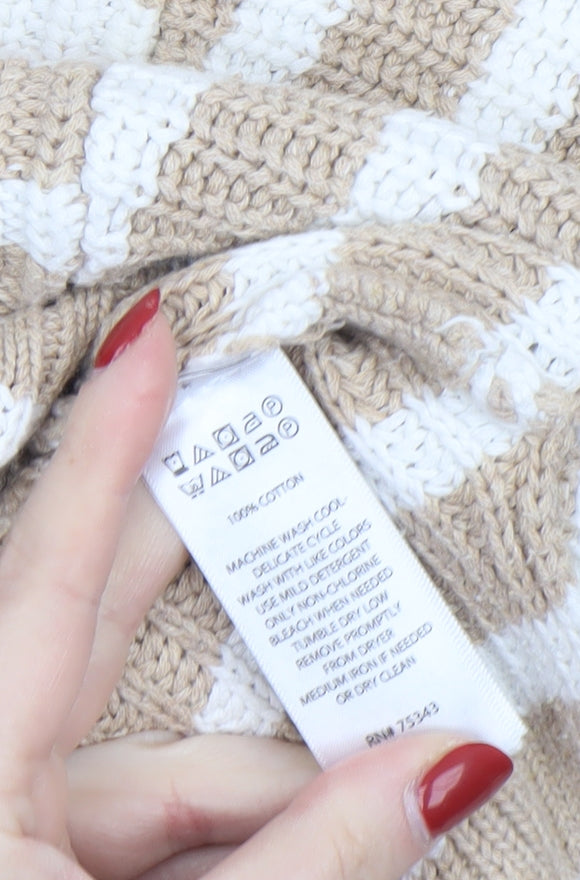 Cupcakes and Cashmere Women's Beige Striped Cotton Mock Neck Jumper L