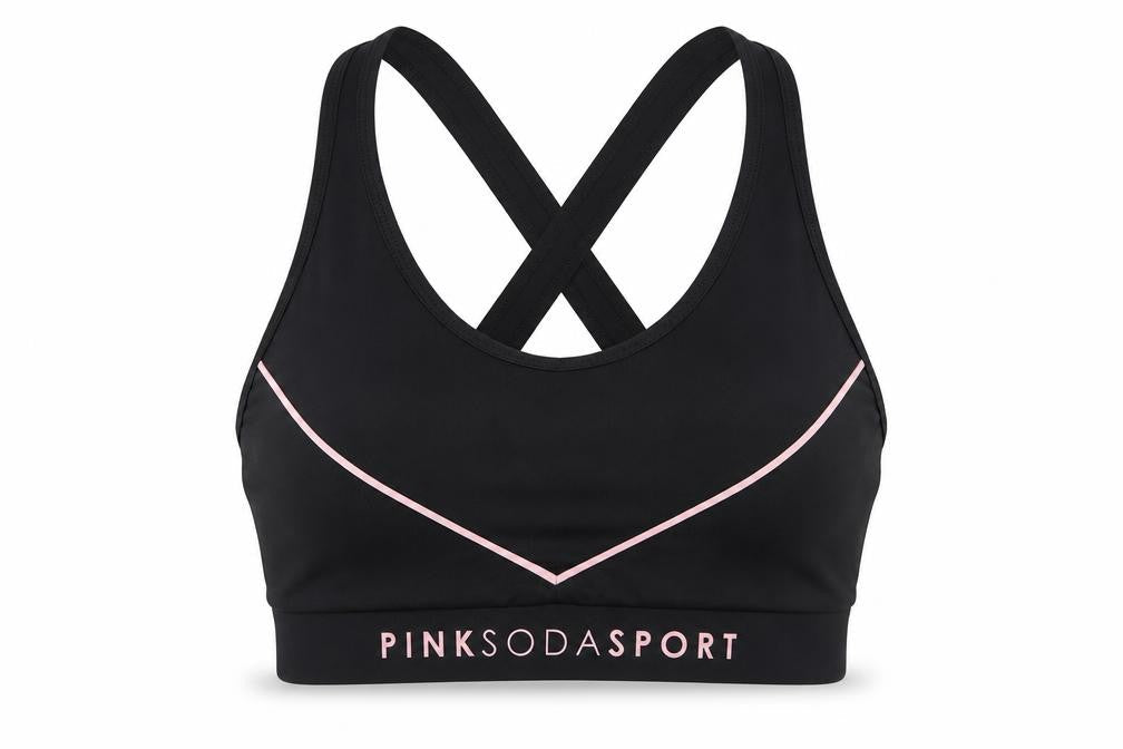 Pink Soda Sport Women Black Size 10 Sports Bra Racerback Medium Support