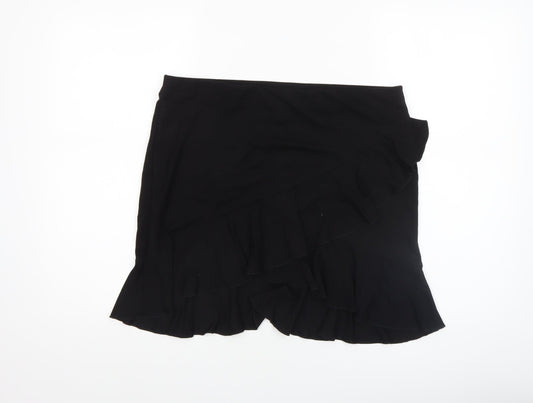 H&M Women Black Wrap Ruffle Short Skirt Size L Viscose