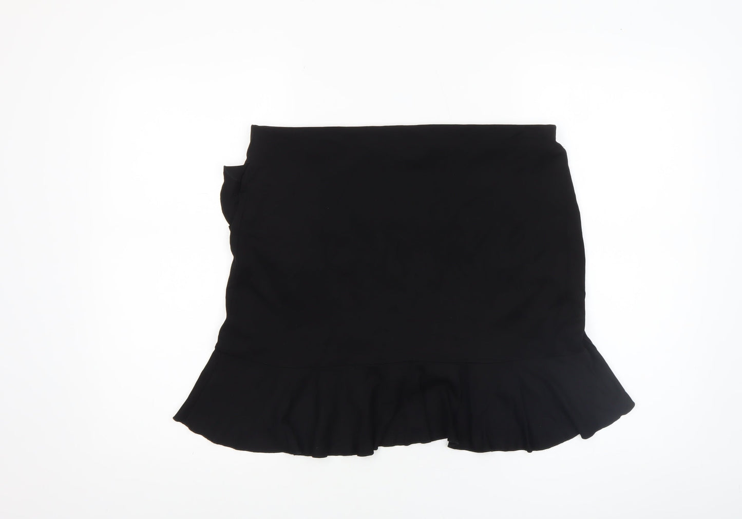 H&M Women Black Wrap Ruffle Short Skirt Size L Viscose