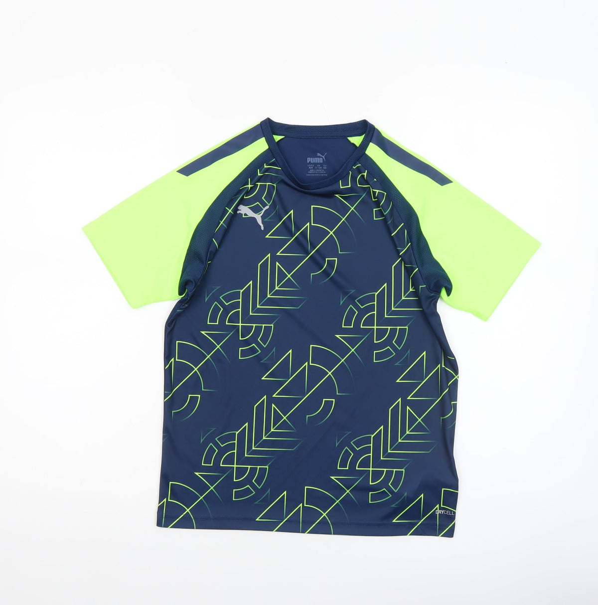 Puma Boys Blue Geometric Sports T-Shirt 11-12 Years Lightweight Quick Dry