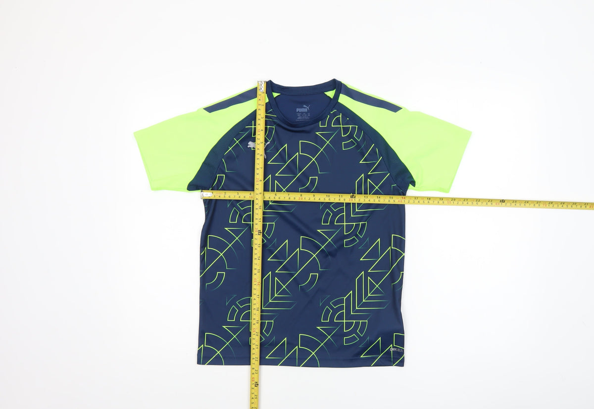 Puma Boys Blue Geometric Sports T-Shirt 11-12 Years Lightweight Quick Dry