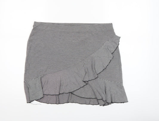 H&M Women’s Black Stripe Wrap Ruffle Knee Length Skirt Size L