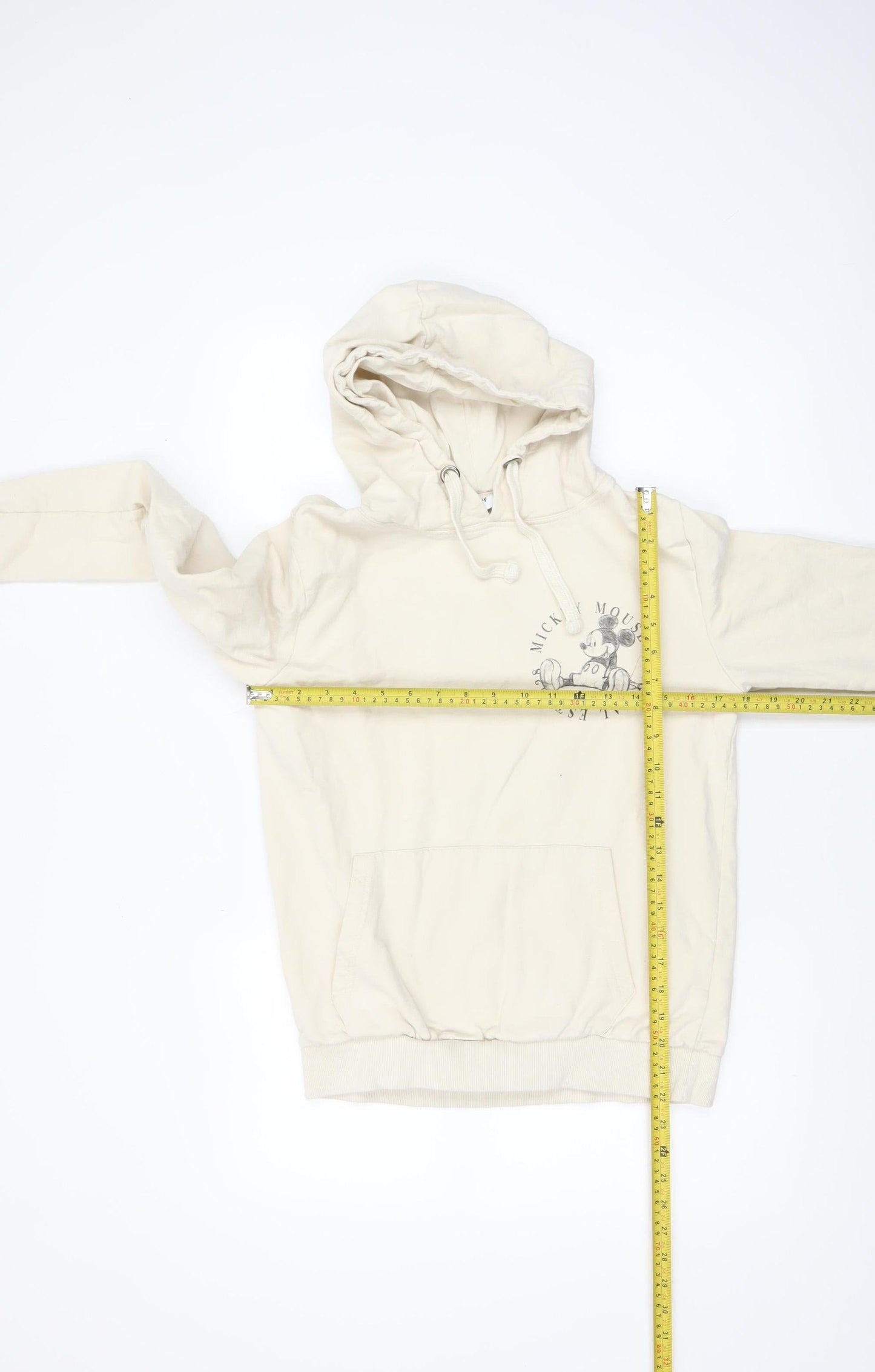 Disney Womens Beige Mickey Mouse Pullover Hoodie Size S