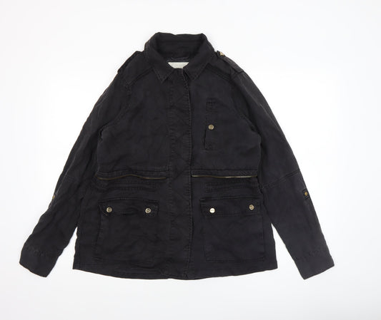 River Island Women's Black Military Jacket Size 8 Lyocell Mid-Length