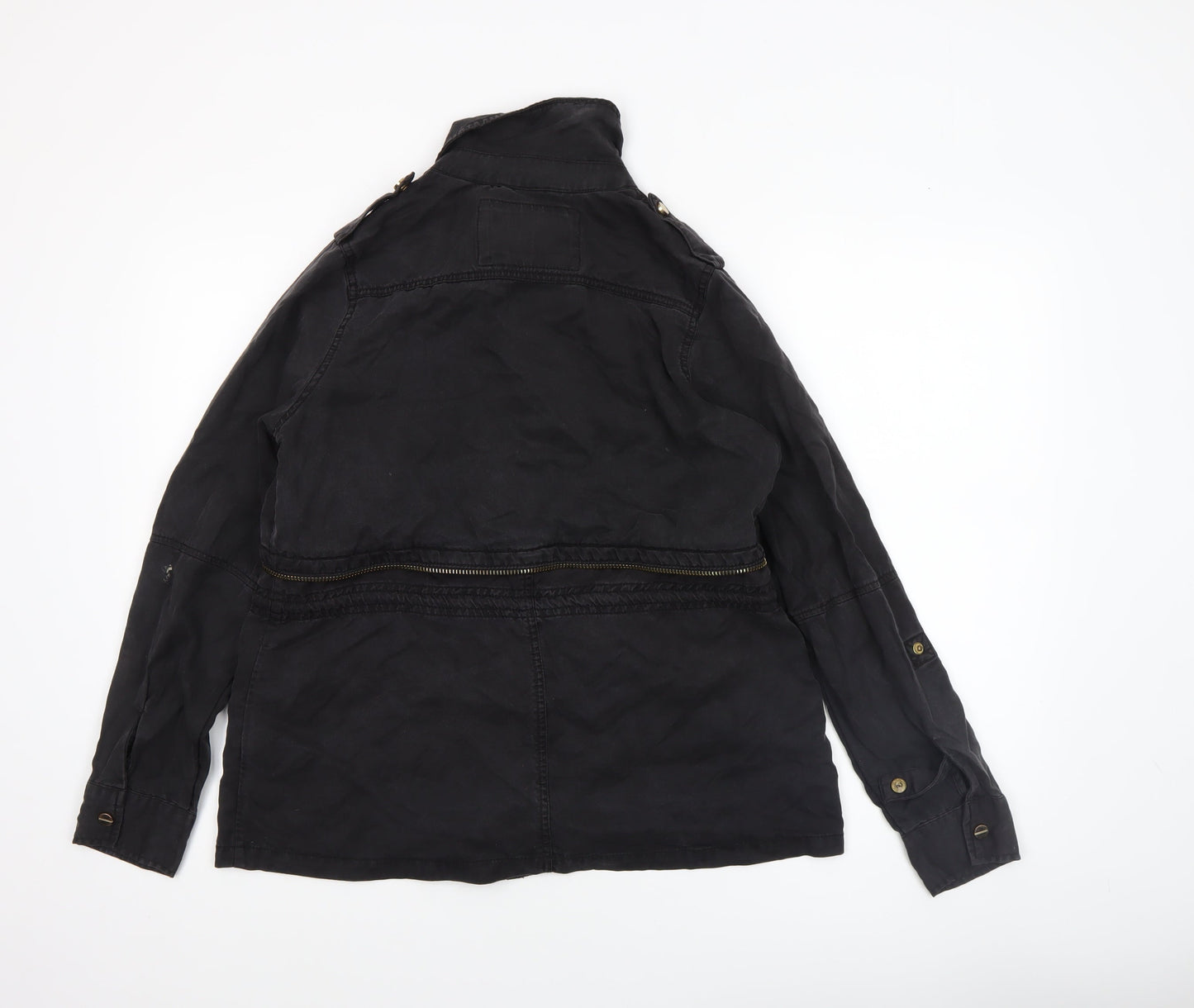 River Island Women's Black Military Jacket Size 8 Lyocell Mid-Length