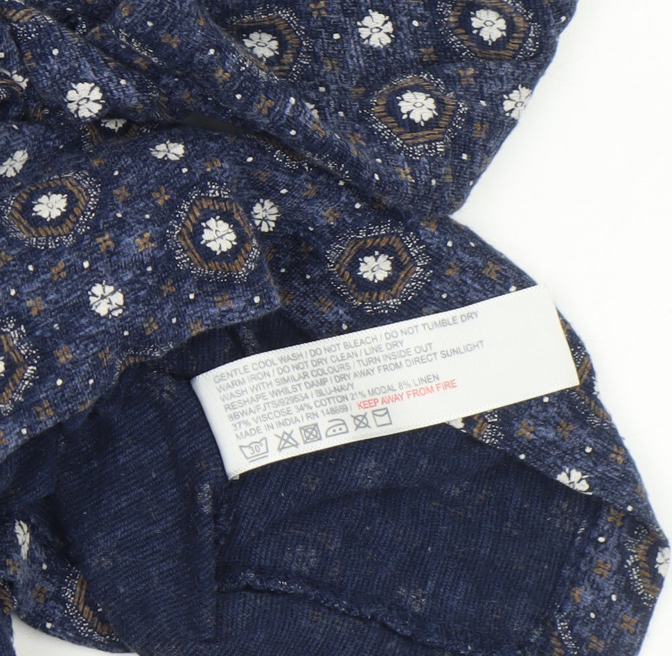 Fat Face Women's Blue Floral 3/4 Sleeve Tunic Blouse Size 10