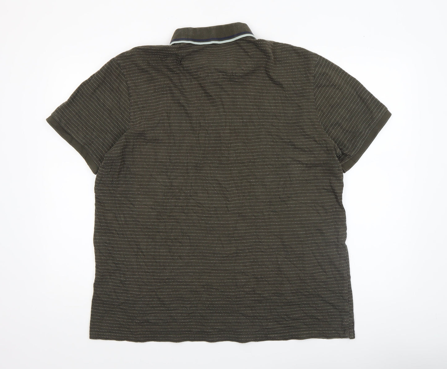 Pilot Men’s Green Striped Cotton Polo Shirt XL Regular Fit
