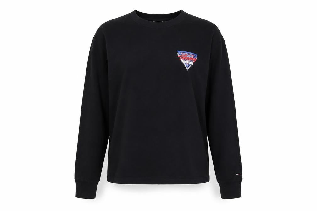 Tommy Jeans Women's Black Long Sleeve Crew Neck Cotton T-Shirt S