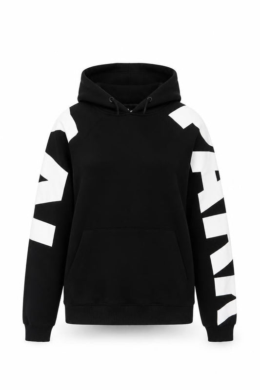 Front view of Ivy Park women’s black white pullover hoodie xs cotton blend