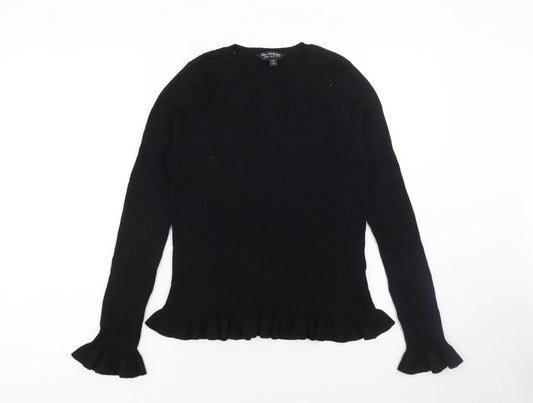 Miss Selfridge Women's Black Ruffle Trim Crew Neck Jumper Size 14
